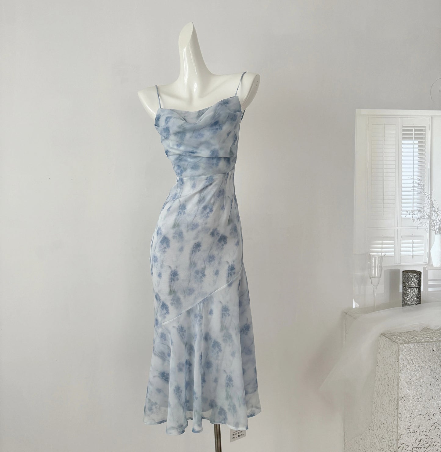 Miyu Homemade Blue Midsummer Night Romantic Swinging Collar Backless Design Muse Dress Long Short Chiffon Dress Women