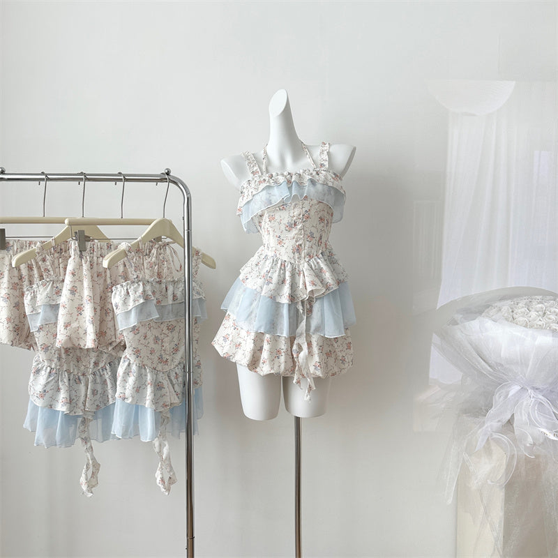 Miyou homemade 2025 summer new design temperament rock sugar garden, floral dress + floral pumpkin pants