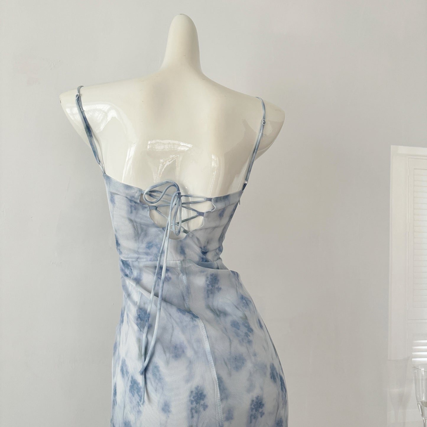 Miyu Homemade Blue Midsummer Night Romantic Swinging Collar Backless Design Muse Dress Long Short Chiffon Dress Women