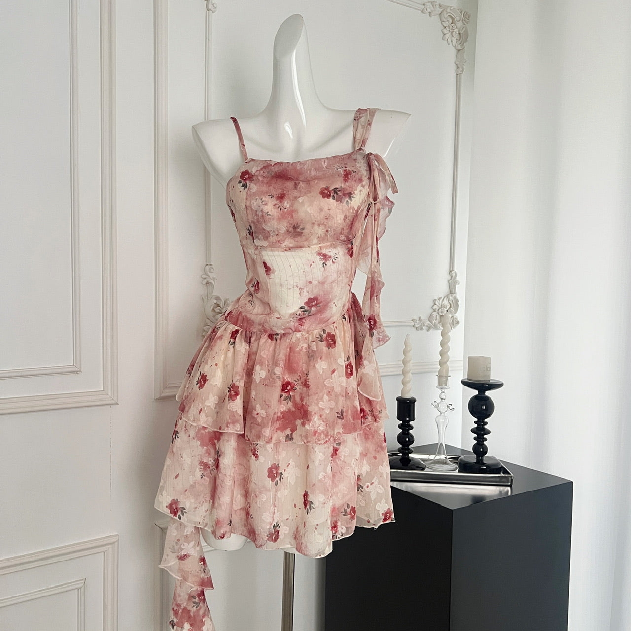 Miyu Homemade, New 95% Off Flower Chino Rose/Holiday Fairy Irregular Red Floral Dress