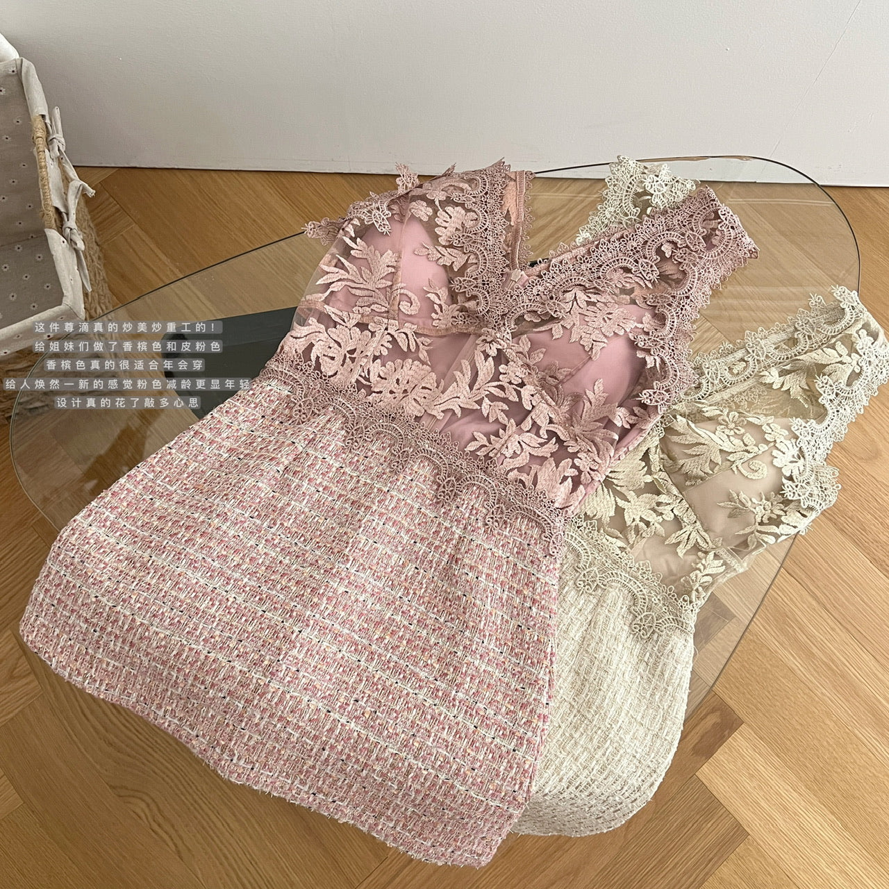 Miyu homemade, first snow girl incense heavy industry lace embroidered big V-neck sexy splicing dress for women