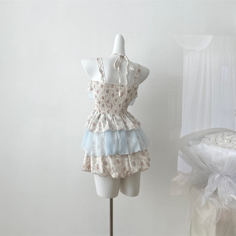 Miyou homemade 2025 summer new design temperament rock sugar garden, floral dress + floral pumpkin pants
