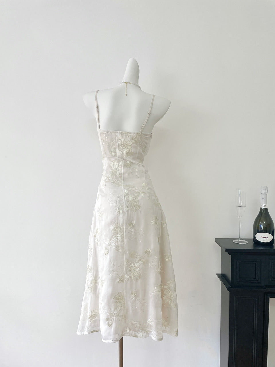 Miyu Homemade Summer White Heavy Industry Sequins Embroidered Suspender Dress National Style Embroidered Long Dress Pleated Waist Skirt