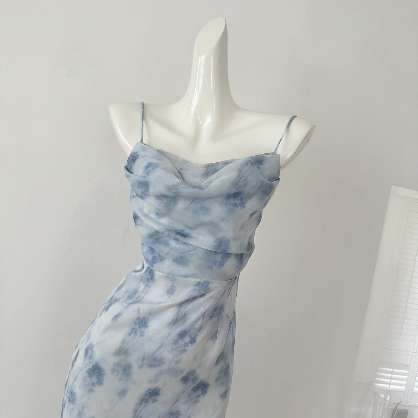 Miyu Homemade Blue Midsummer Night Romantic Swinging Collar Backless Design Muse Dress Long Short Chiffon Dress Women
