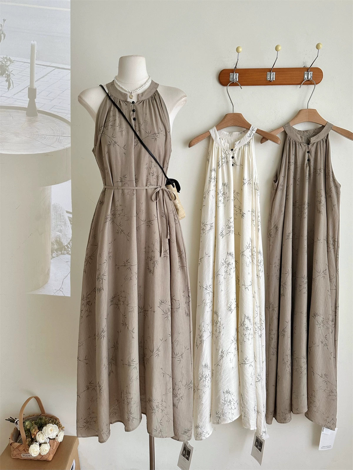 Miyou homemade, semi-gentle and clear, cold and dark pattern bamboo joint new Chinese style sleeveless neck-hanging dress for women