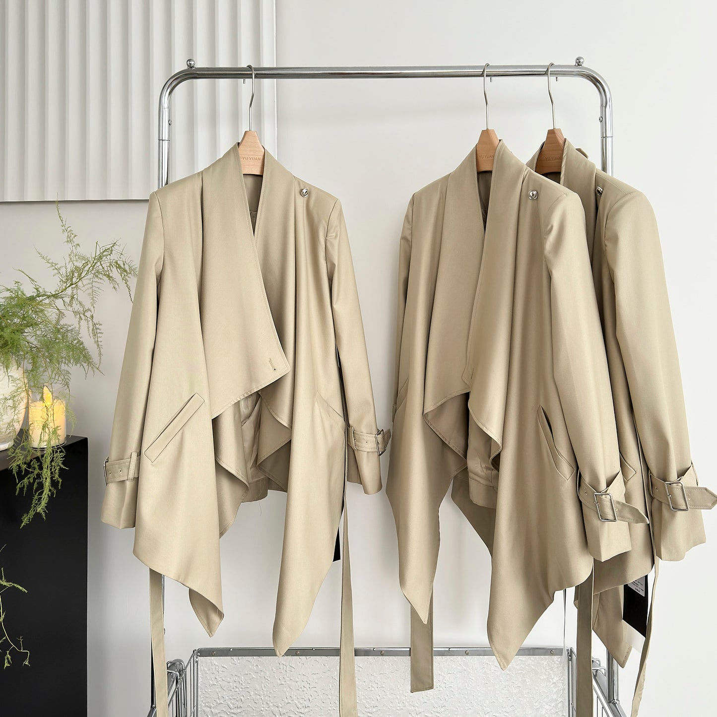 Miyu Homemade Hepburn Style Khaki Retro Temperament Skinny Swinging Neck Lace-Up Windbreaker Women's Autumn Pendant Jacket