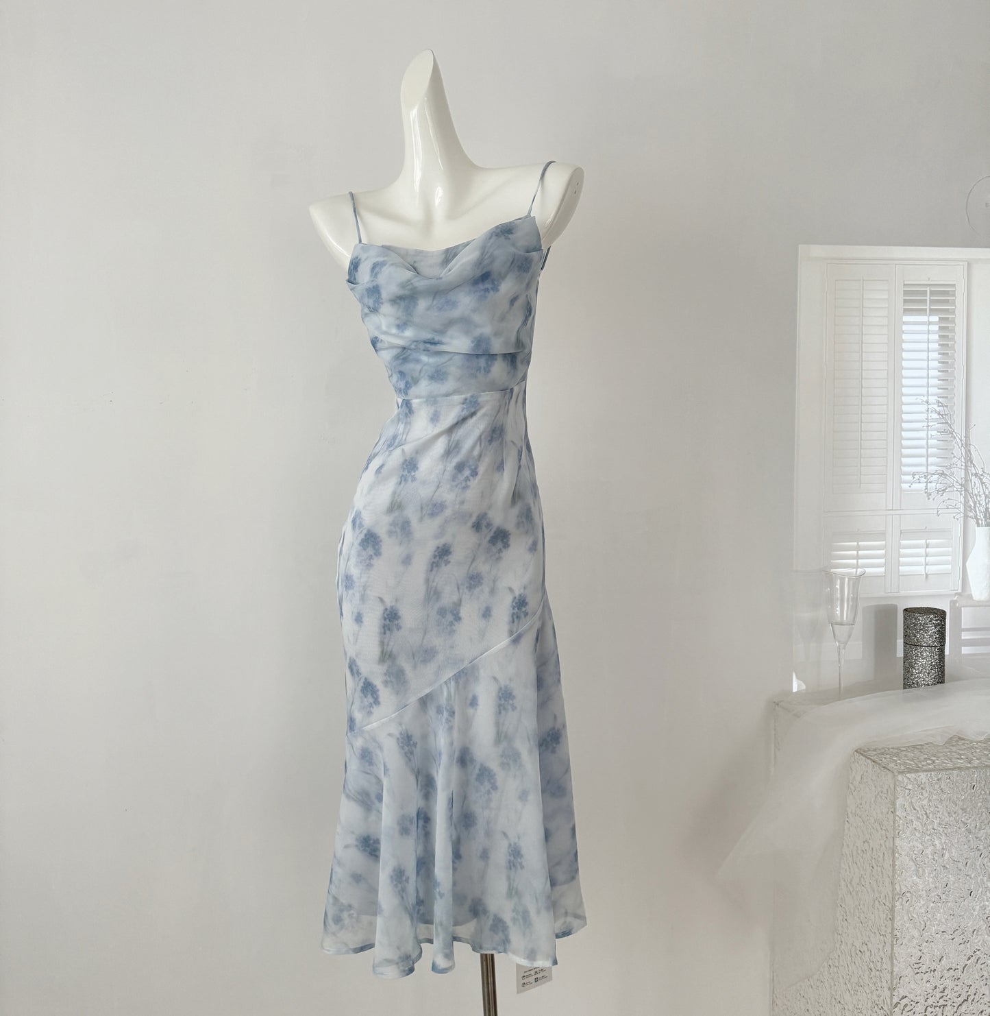 Miyu Homemade Blue Midsummer Night Romantic Swinging Collar Backless Design Muse Dress Long Short Chiffon Dress Women