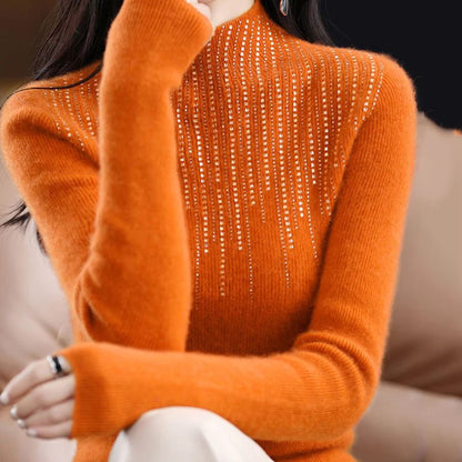 Shiny Crystal Turtle Neck Sweater Women Autumn Winter Long Sleeve Warm Jumper Woman Fashion Knitted Pullover Tops Ladies