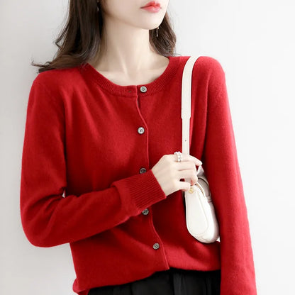 Women Cardigans Sweater O-neck Spring Autumn Knitted Cashmere Cardigans Solid Single Breasted Womens Sweaters 2023