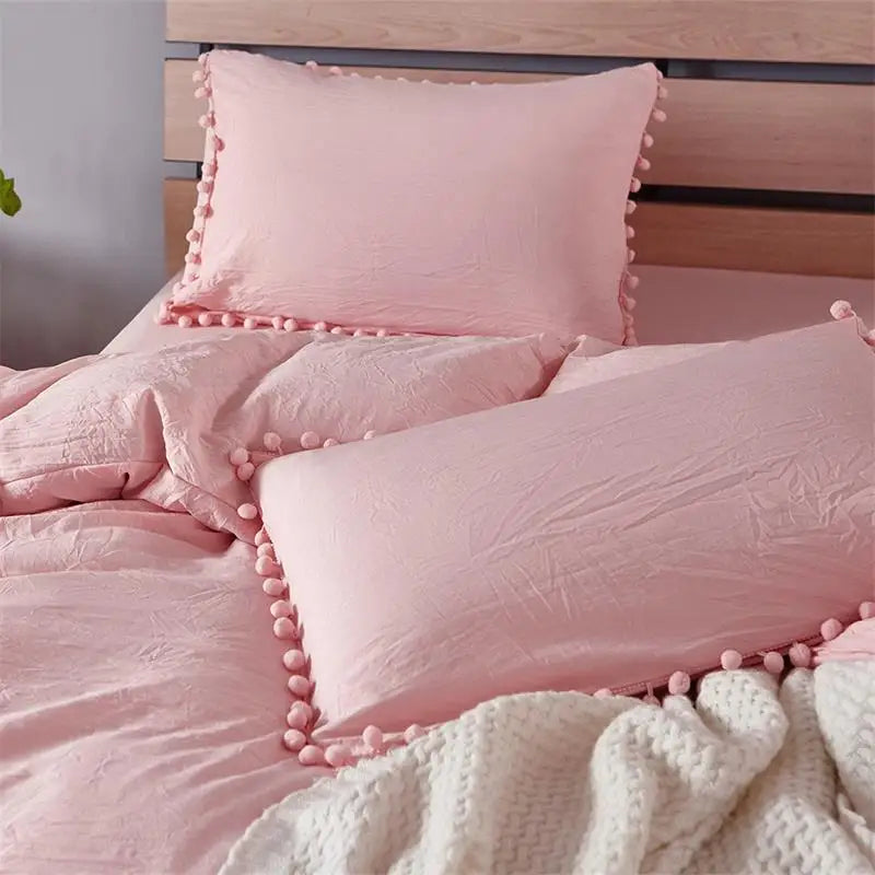 2/3pc Pink Bedding Sets with Small Ball Microfiber Fabric Twin Double Queen King Duvet Cover Pillowcase Comfortable Home Textile