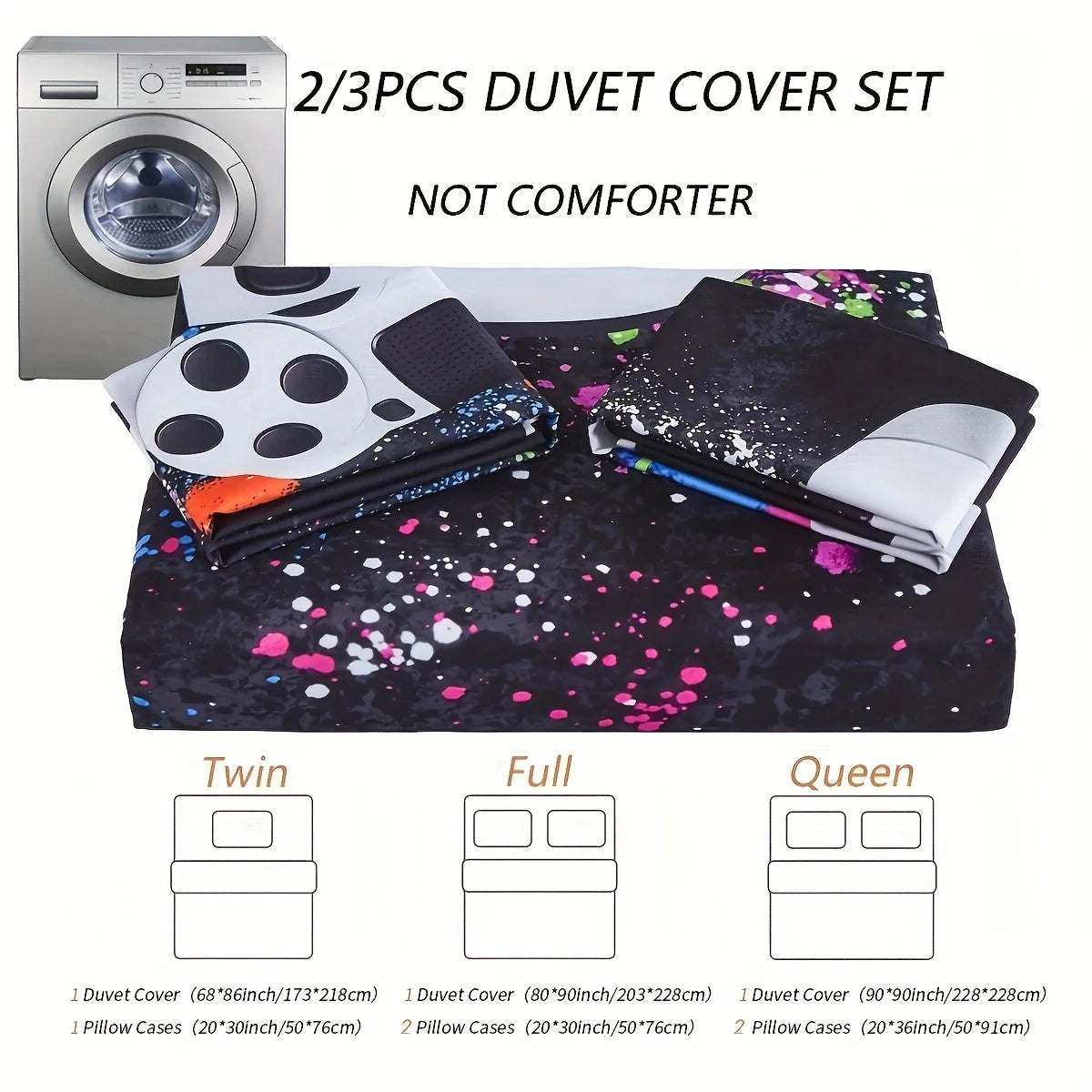 2/3pcs Gamepad Printed Duvet Cover Set, Games Video Controller Bedding Set For Bedroom Decor (1 Duvet Cover + 1/2 Pillowcase)
