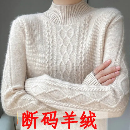 2023 Autumn and Winter New Women Sweater Warm Cashmere Sweater Loose Large Size Top Half Turtleneck Knitted Bottoming Shirt