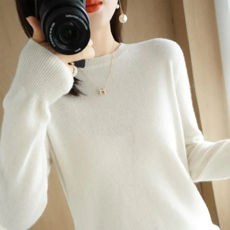 2023 Women Sweater Spring Autumn Long Sleeve O-neck Pullovers Warm Bottoming Shirts Korean Fashion Sweater Knitwear Soft Jumpers