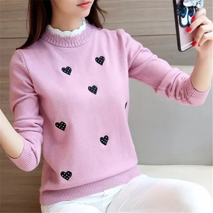 2024 New Bottoming Sweater Women's Fall/Winter Knitted Top Knit Sweater Ladies Embroidery Loose Wild Short Pullover Female A287