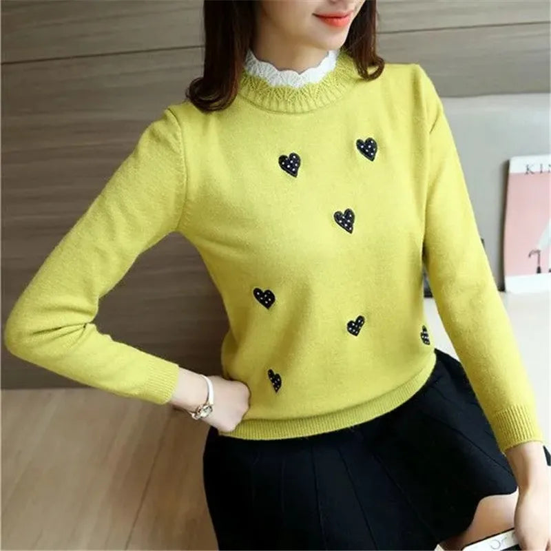 2024 New Bottoming Sweater Women's Fall/Winter Knitted Top Knit Sweater Ladies Embroidery Loose Wild Short Pullover Female A287