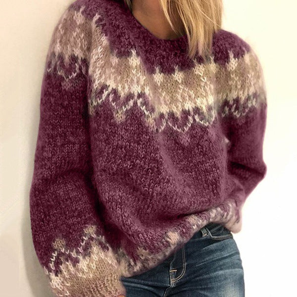 2023 European and American Wishbay New Women's casual loose fitting mohair coarse knitted jacquard women's sweater for autumn and winter