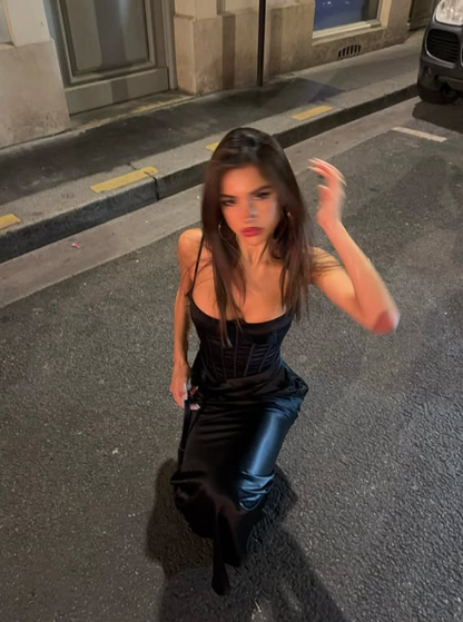 Sexy Black Mermaid Formal Evening Gown Satin Long Prom Dress