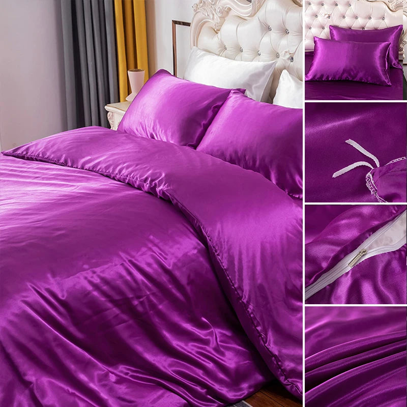 Bedding Duvet Cover Set Soft Silky Textured Comforter Cover with Corner Ties and Zipper Closure, Envelop Pillowcase