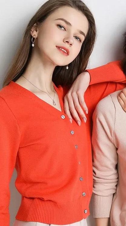 Cardigans Women 2022 Autumn Single Breasted V-neck Knitted Sweater Fashion Short Knitwear Solid Blue Green Pink Women's Jumpers