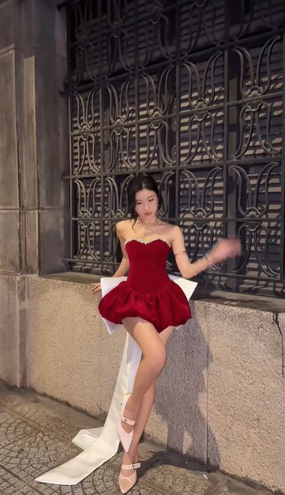 Cute Short Cocktail Dress Semi Formal Gown with Bow