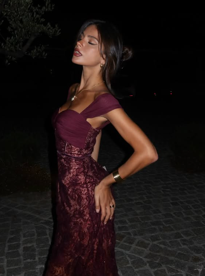 Pretty Straps Floral Lace Long Prom Dress Formal Dress Woman Elegant