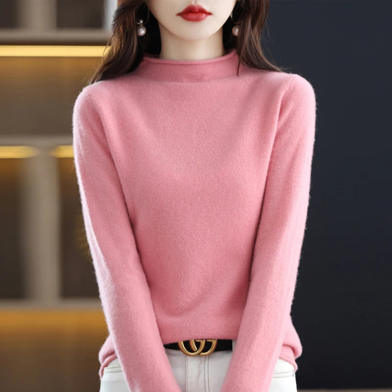 Half High Collar Cashmere Sweater Women's New Fall And Winter Pullover Wool Women's High-Quality Sweater Knitting Warm Jumper