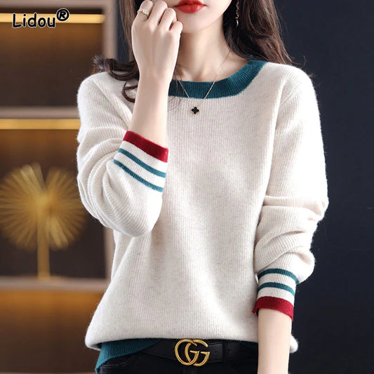 Korean All-match Trend New Solid Color Long Sleeved Sweaters Top Autumn Winter O-neck Keep Warm Pullovers Women's Clothing 2022