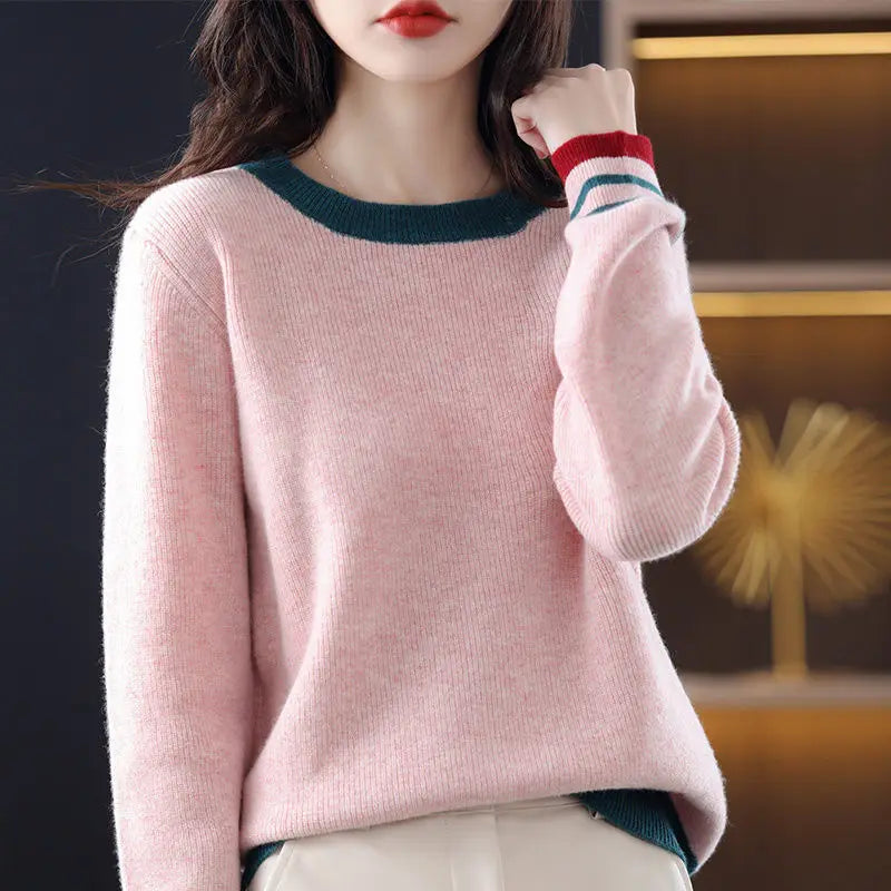 Korean All-match Trend New Solid Color Long Sleeved Sweaters Top Autumn Winter O-neck Keep Warm Pullovers Women's Clothing 2022