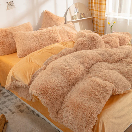 Luxury Thick Fleece Duvet Cover Queen King Winter Warm Bed Quilt Cover Pillowcase Fluffy Plush Shaggy Bedclothes Bedding Set