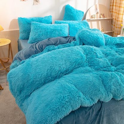 Luxury Thick Fleece Duvet Cover Queen King Winter Warm Bed Quilt Cover Pillowcase Fluffy Plush Shaggy Bedclothes Bedding Set