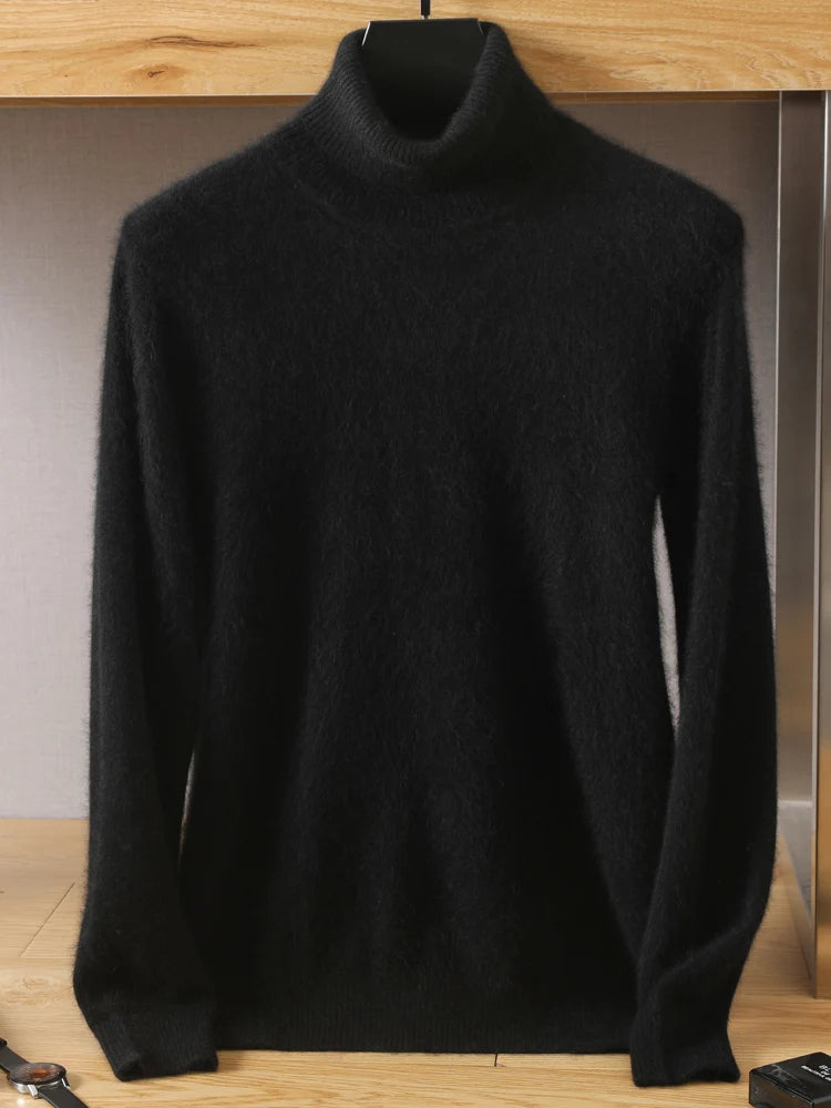 Men's 100% pure Mink velvet Cashmere Sweater High Lapels Pullovers Knitted Winter New Tops Long Sleeve High-End Jumpers