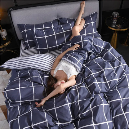 Modern Simple Comforter Quilt Cover Flower Plaid Duvet Cover  Bedding Set Luxury Duvet Cover King Size  Pink Twin Bed Set