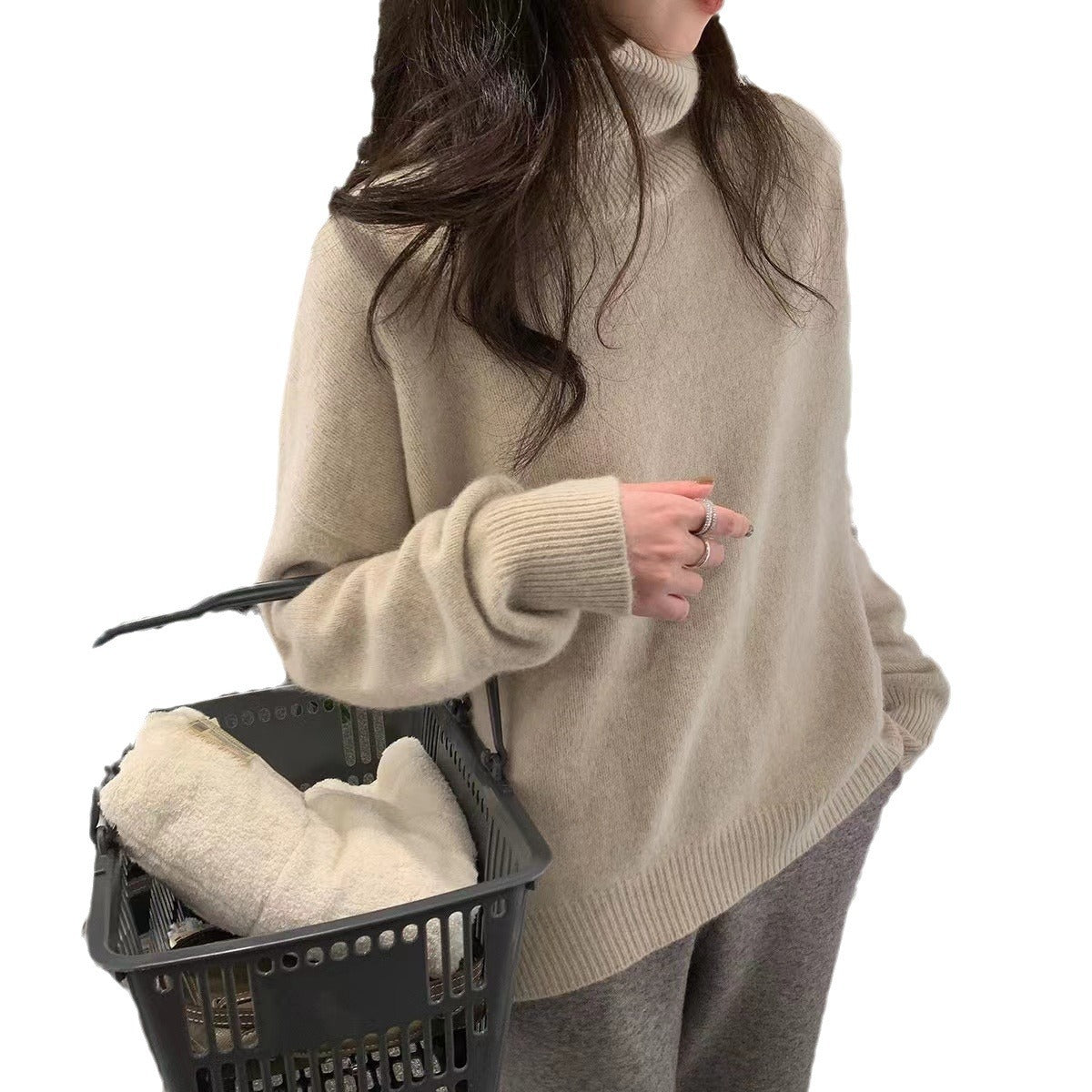 Lazy style high necked thick sweater for women in autumn and winter 2023, Korean style simple soft and sticky inner layer, women's bottom knit sweater