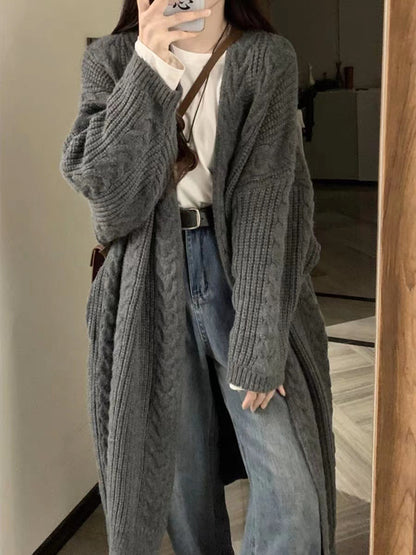New knitted cardigan coat in autumn and winter ladies long twist sweater tide retro lazy temperament coat jacket