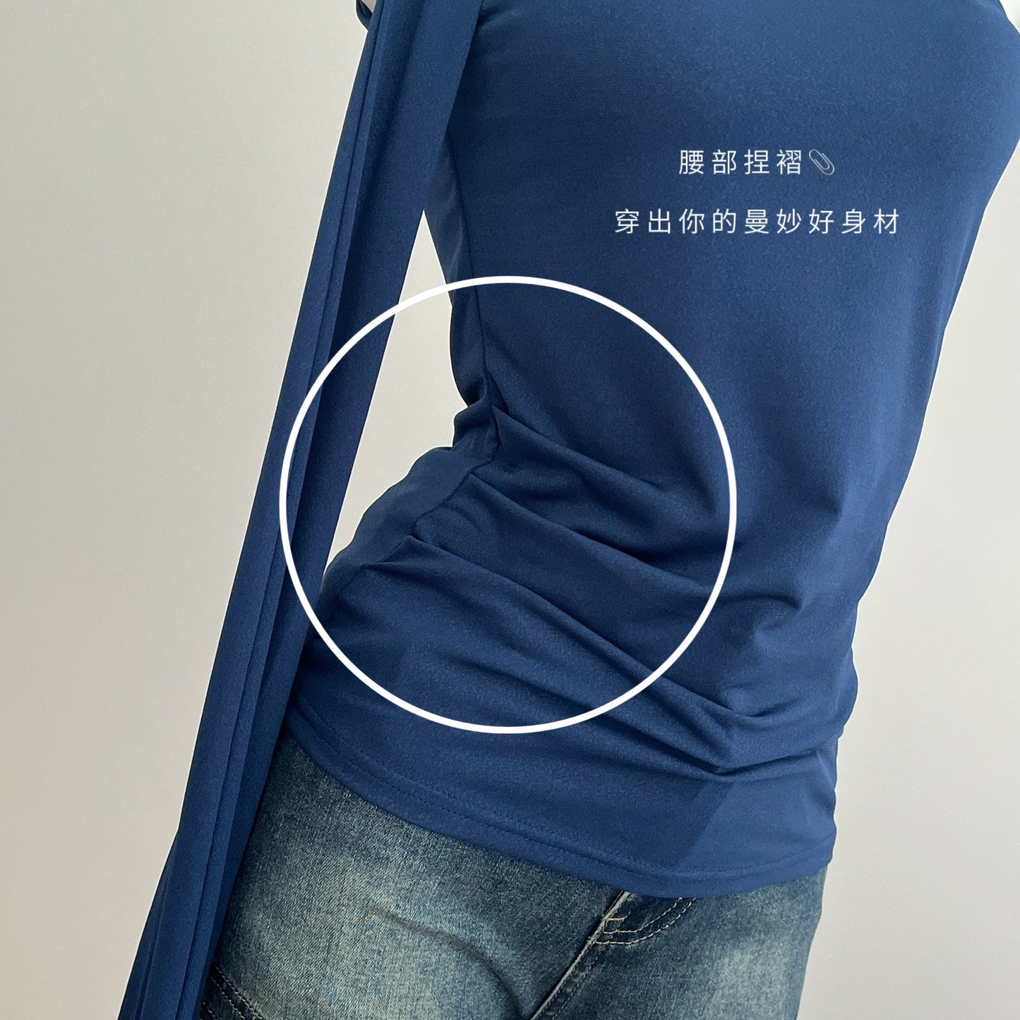 Miyou self-made, designed slanted shoulder streamer white waist top 2025 summer new super fire solid color