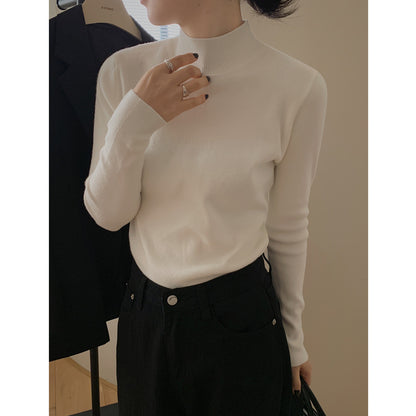 Hokkaido Style Mid Neck Knitted Sweater for Women 2023 Spring and Autumn New High Elastic Bottom Top for Women