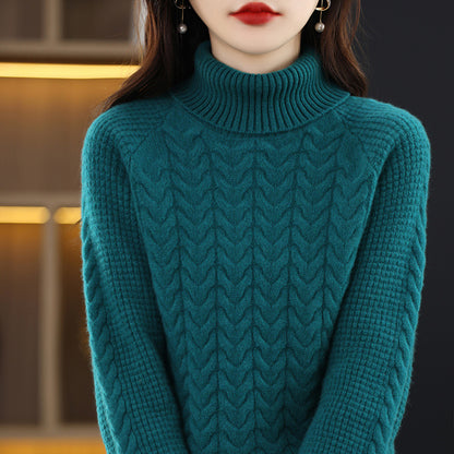 High neck, long sleeve, autumn and winter, new twist versatile knitwear, women's loose casual lazy style base sweater, pullover