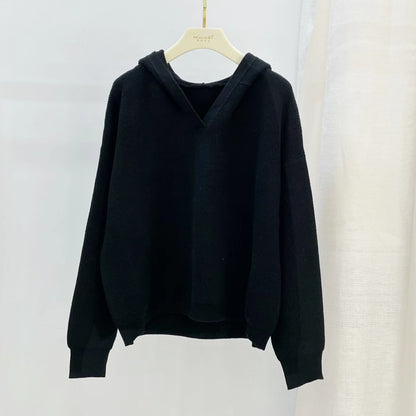 New autumn and winter styles from Japan, South Korea, including wool thickened casual hooded sweater, Korean version solid color loose fitting women's hoodie sweater
