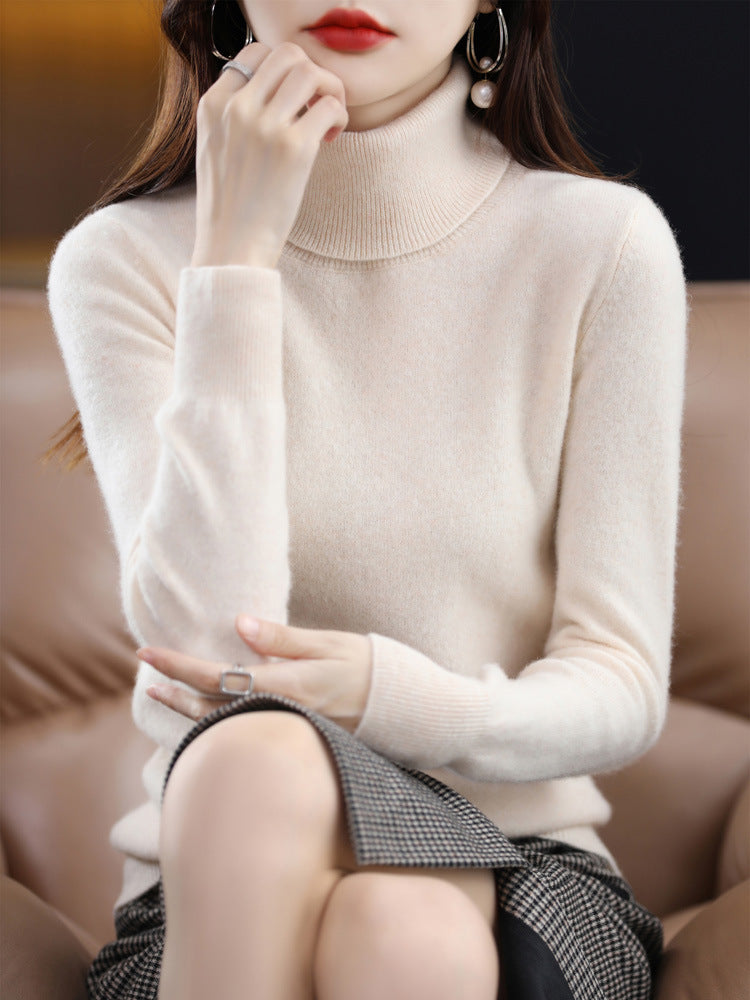 Turtleneck sweater ladies fall/winter 100 pure wool bottoming shirt loose sweater head thickened cashmere sweater
