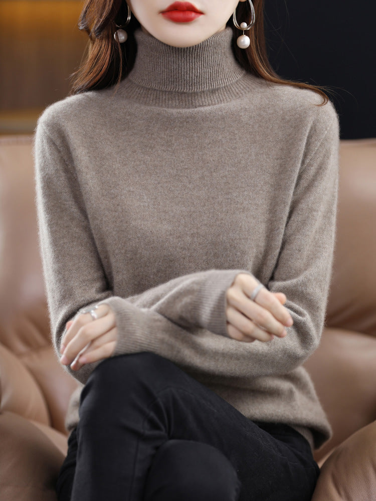 Turtleneck sweater ladies fall/winter 100 pure wool bottoming shirt loose sweater head thickened cashmere sweater