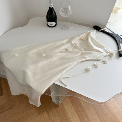 Miyu's homemade summer temperament satin swing neck white suspender dress medium and long slim fishtail hip skirt