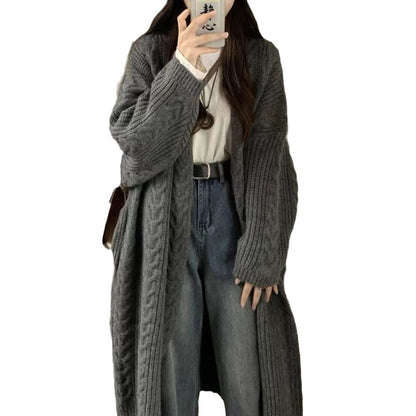 New knitted cardigan coat in autumn and winter ladies long twist sweater tide retro lazy temperament coat jacket