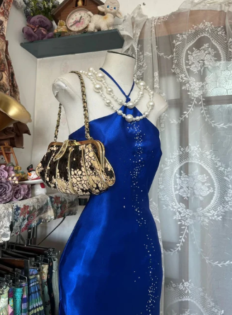 Vintage Royal Blue Mermaid Long Prom Dresses Beaded Satin Formal Occasions