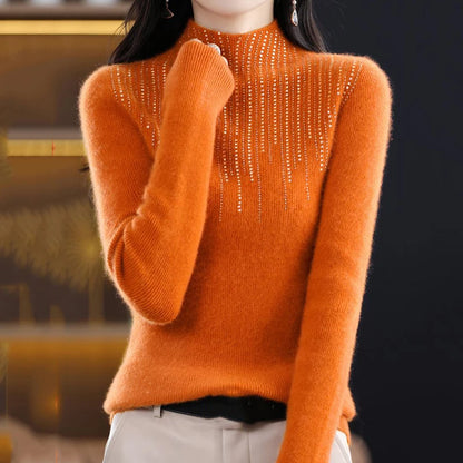 Shiny Crystal Turtle Neck Sweater Women Autumn Winter Long Sleeve Warm Jumper Woman Fashion Knitted Pullover Tops Ladies