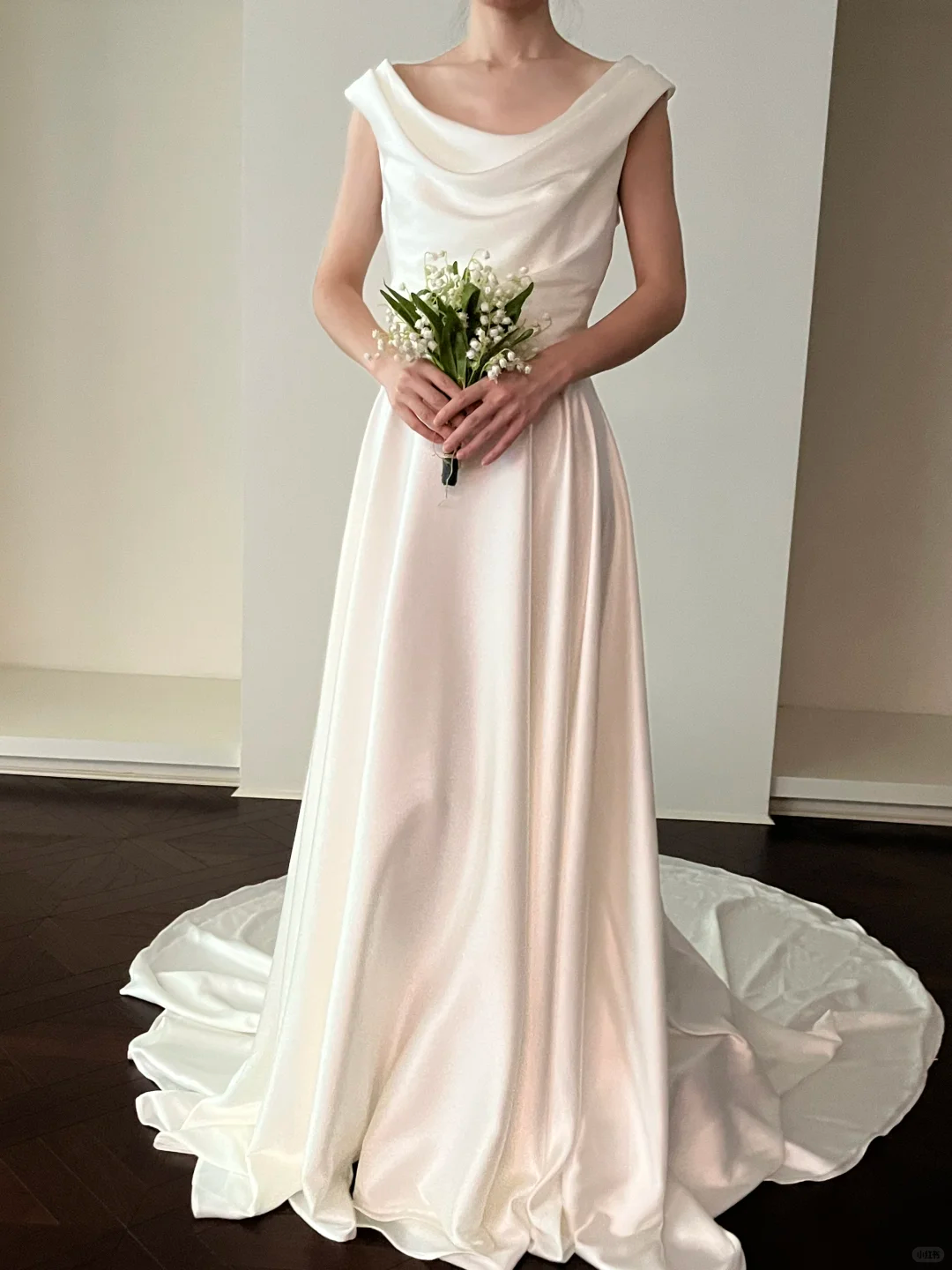 Beautiful A Line Round Neck White Satin Wedding Dress