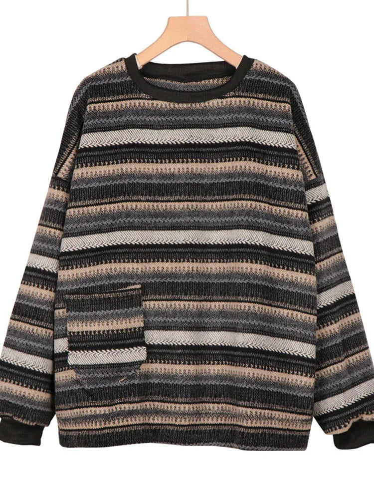 Striped Sweaters Women Oversize Pullovers Autumn Winter Knit Sweater Hip Hop Unisex Jumper Ladies Retro Couples Tops