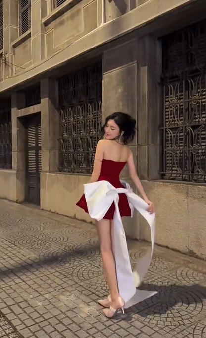 Cute Short Cocktail Dress Semi Formal Gown with Bow