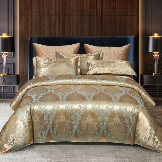 Satin rayon jacquard duvet cover 220x240 luxury 2 people double bed quilt cover bedding set queen king size comforter set
