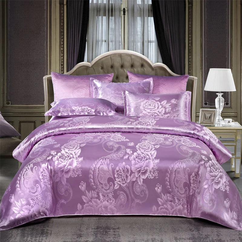Satin rayon jacquard duvet cover 220x240 luxury 2 people double bed quilt cover bedding set queen king size comforter set