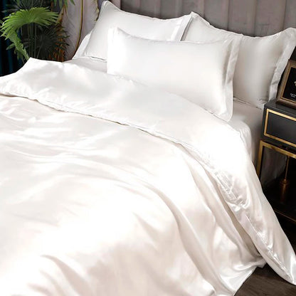 Satin rayon white duvet cover 220x240 summer luxury double bed couple quilt cover bedding queen king size comforter set